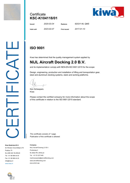 ISO certificate NIJL Aircraft Docking