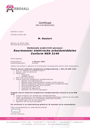 Michel Roetert certificate inspector electrical work equipment nen 3140 NIJL Aircraft Docking